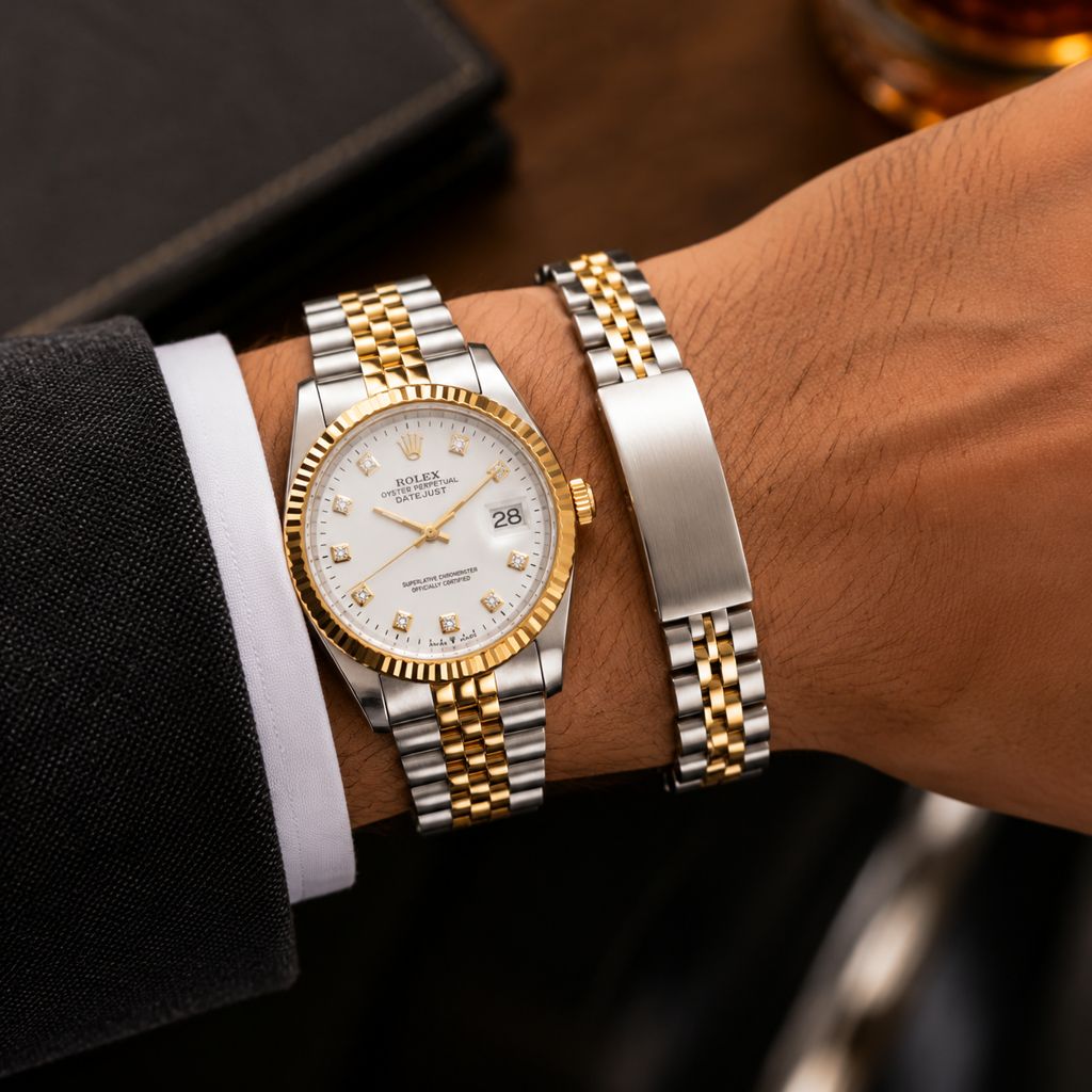 پکیج ساعت رولکس مردانه مدل Date Just-طلایی دستبند Rolex مدل Date Just